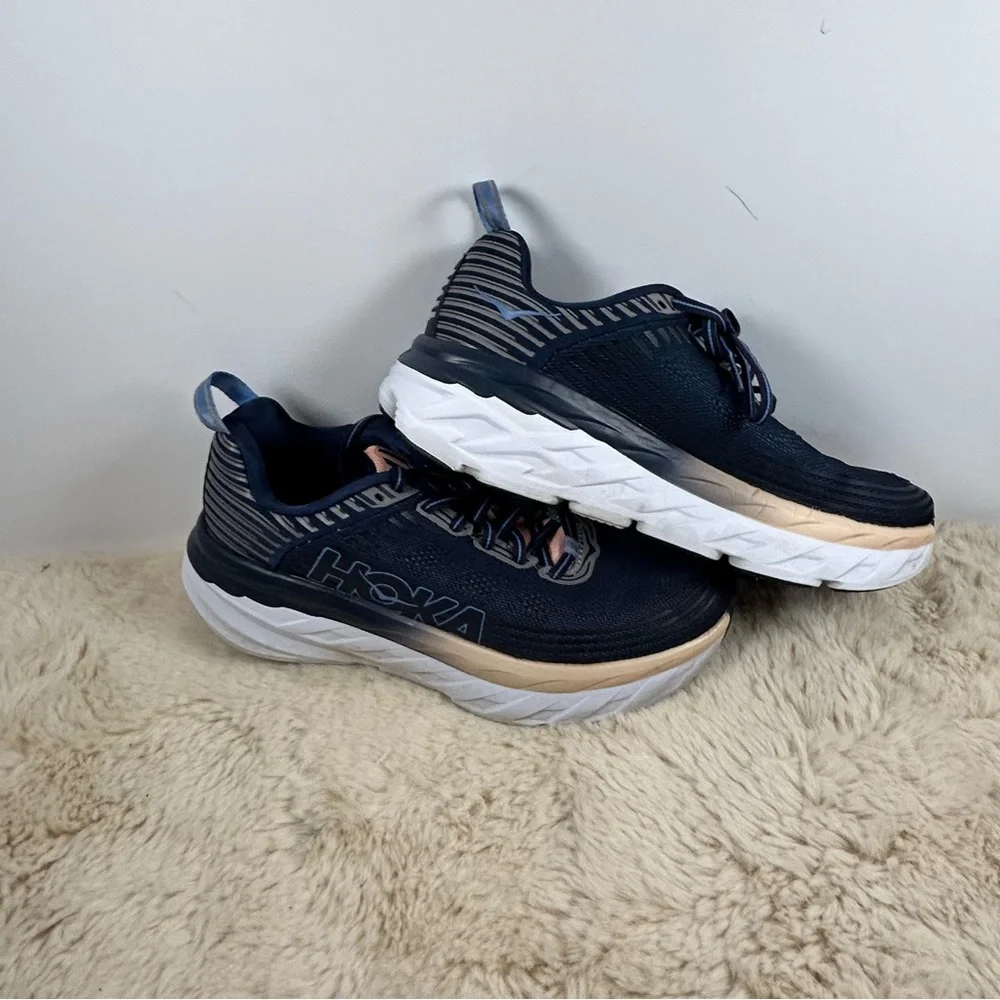 Hoka‎ One One Black and Peach Sneakers with Cushioned Comfort